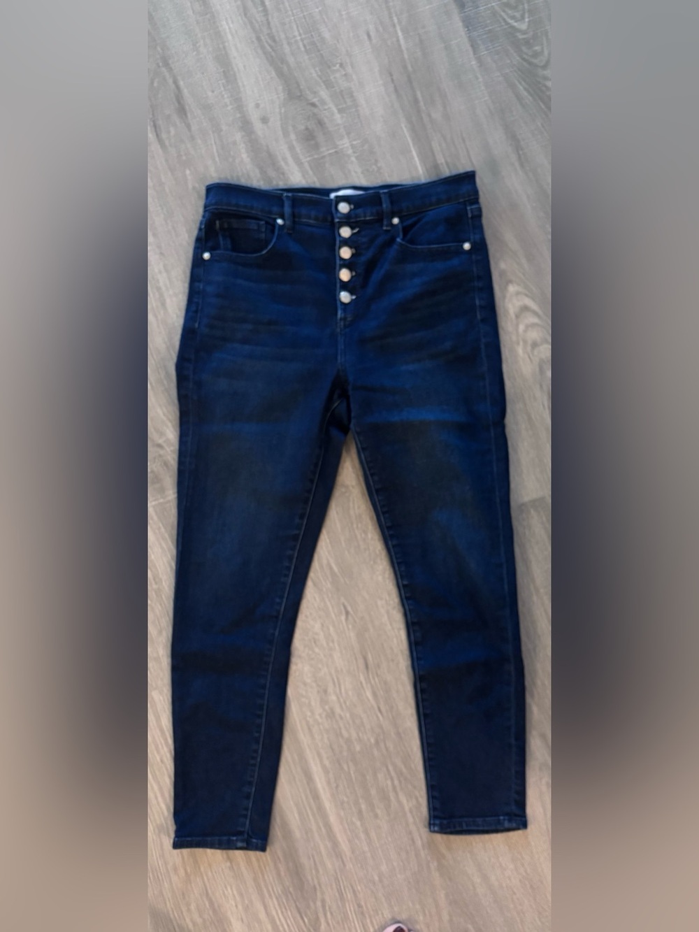 LOFT Dark Blue Skinny Ankle Button-Front Jeans
